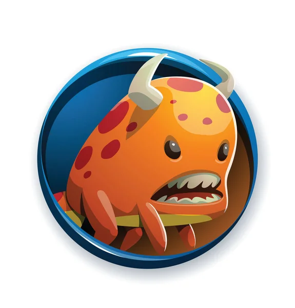 Ronde frame, grappige oranje monster met hoorns — Stockvector
