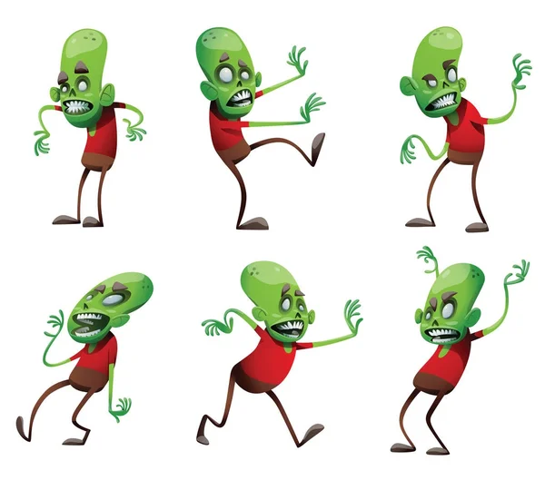Conjunto de divertidos zombis verdes — Vector de stock