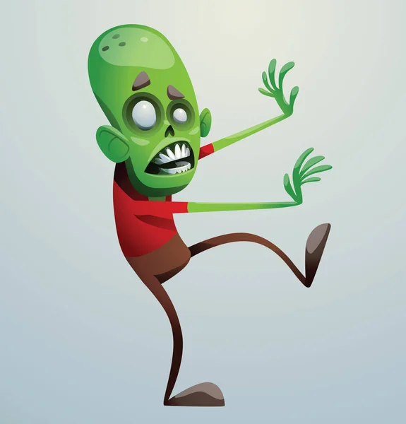 Zombie vert drôle marche vers la droite — Image vectorielle
