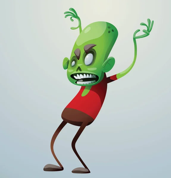 Zombie vert drôle effrayant quelqu'un sur la gauche — Image vectorielle