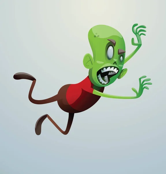 Zombie vert drôle sautant sur quelqu'un — Image vectorielle