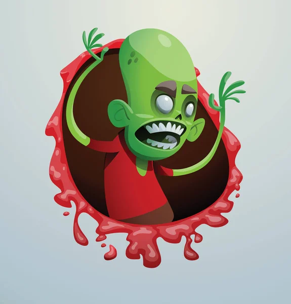 Cadre rouge sanglant, zombie vert drôle effrayant quelqu'un sur le — Image vectorielle