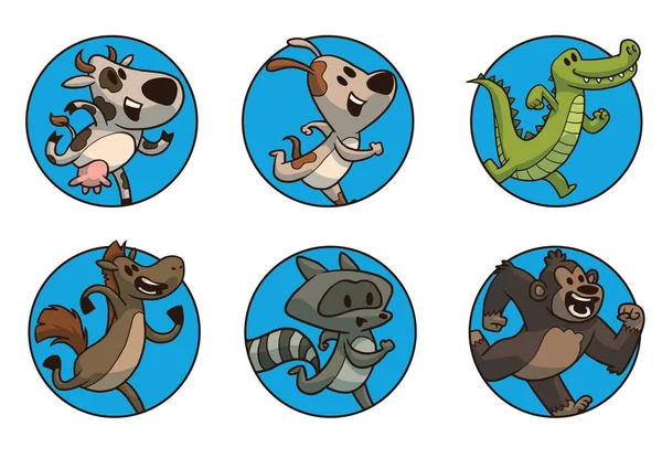 Набір з шести круглих кадрів з тваринами, кольорове зображення — стоковий вектор