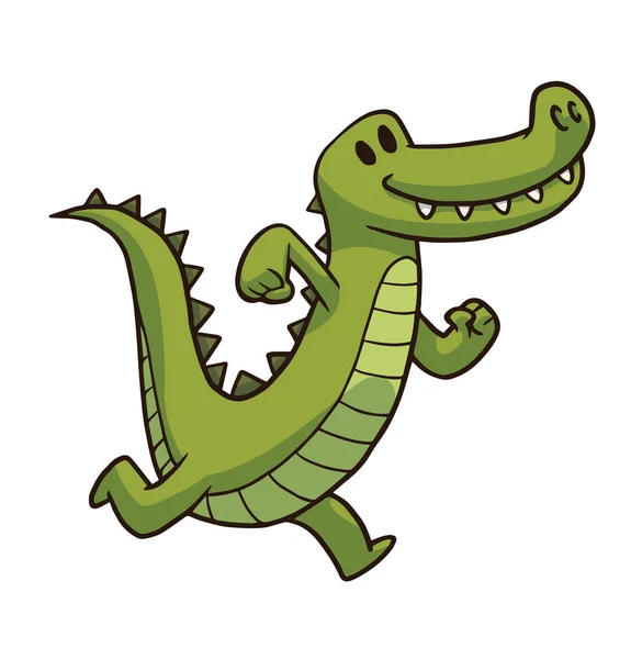 Animales corriendo, lindo cocodrilo verde — Vector de stock