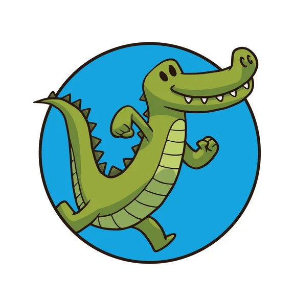 Futó állatok, kerek keret aranyos zöld krokodil — Stock Vector