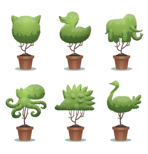 Conjunto de bonsai verde árvores, animais — Vetor de Stock