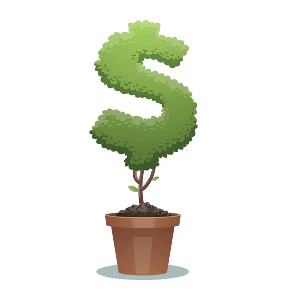 Zelená bonsaje strom, znak dolaru — Stockový vektor