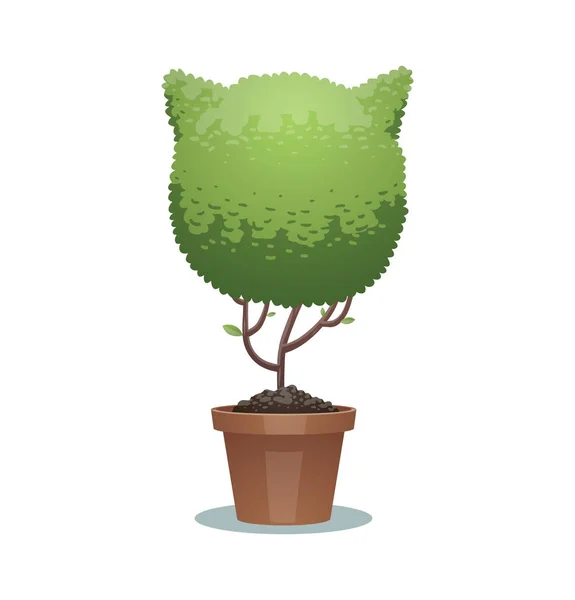 Groene bonsai boom, hoofd van de kat — Stockvector