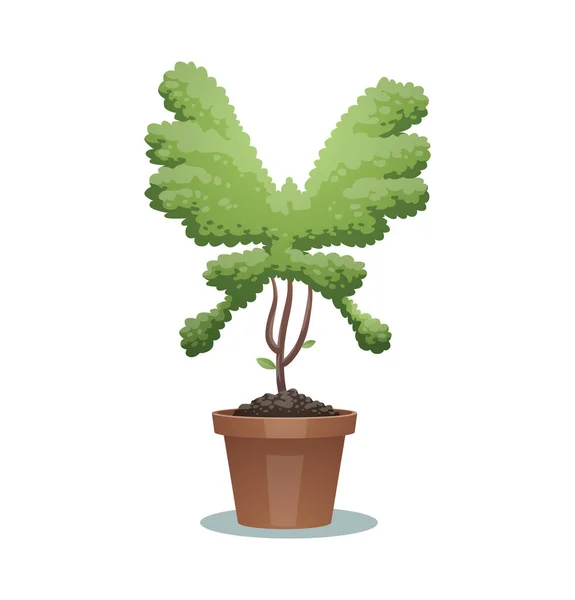 Groene bonsai boom, vlinder — Stockvector