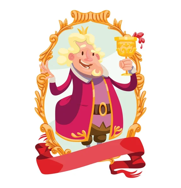 Guld emblem, roliga fett kung med en blond vågigt hår — Stock vektor