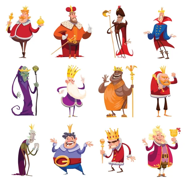 Set van twaalf grappige koningen — Stockvector
