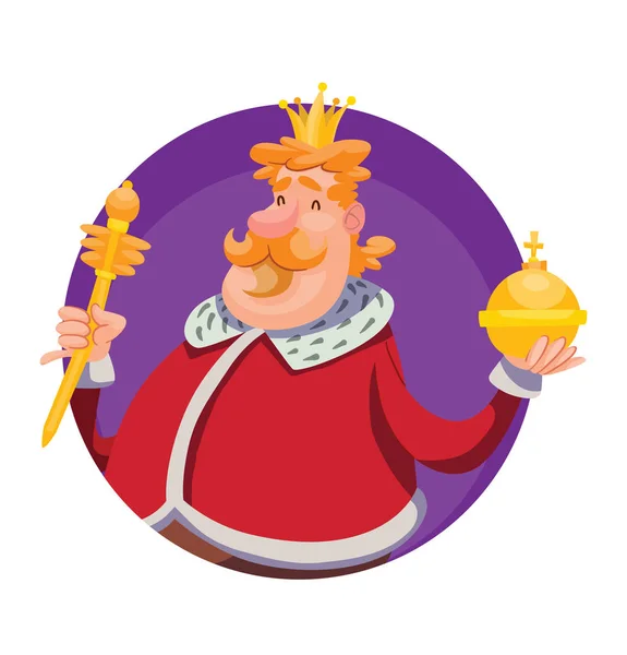 Rund ram, roliga fett kung med rött hår och mustasch — Stock vektor