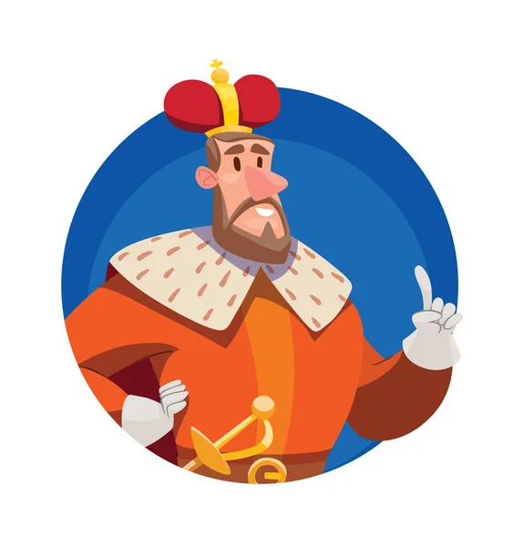 Ronde frame, grappige grote koning met bruin haar en baard — Stockvector