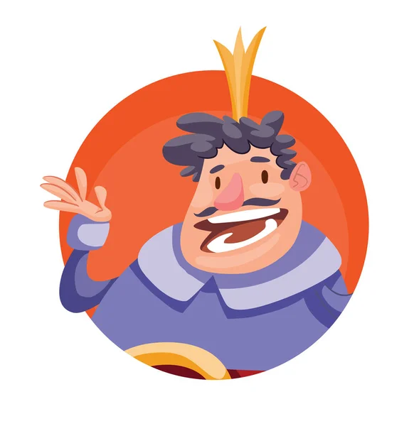 圆框, 滑稽的胖胖的国王与卷曲的黑发 — 图库矢量图片