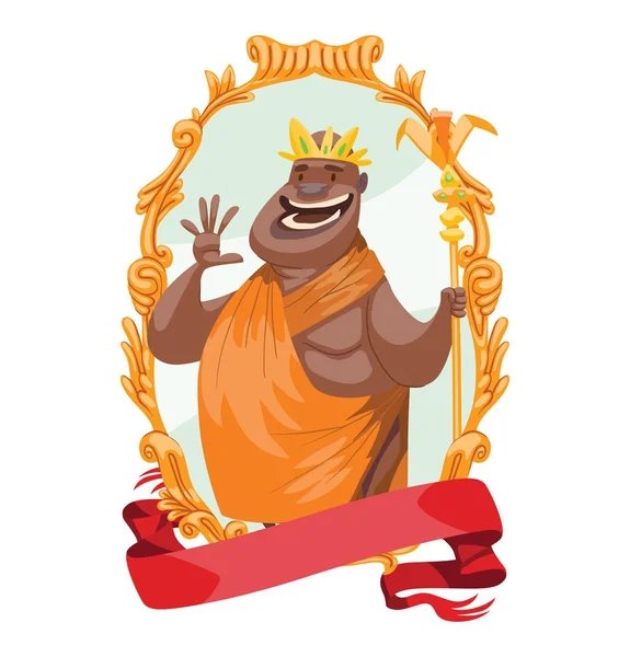 金徽章, 滑稽的肥胖秃头黑非洲国王 — 图库矢量图片