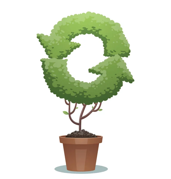 緑の盆栽の木、記号をリサイクル — ストックベクタ