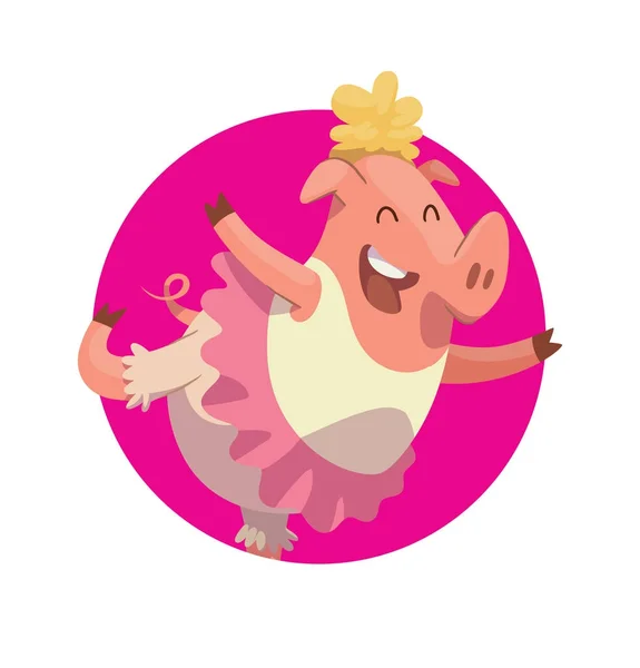 Cadre rond, drôle rose femelle porc-ballerine — Image vectorielle
