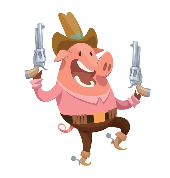 滑稽的粉红色男性猪-牛仔 — 图库矢量图片