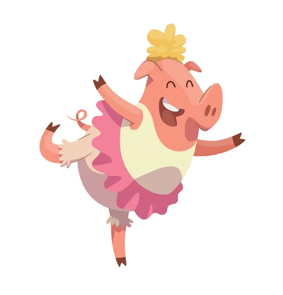 Funny rose femelle porc-ballerine — Image vectorielle