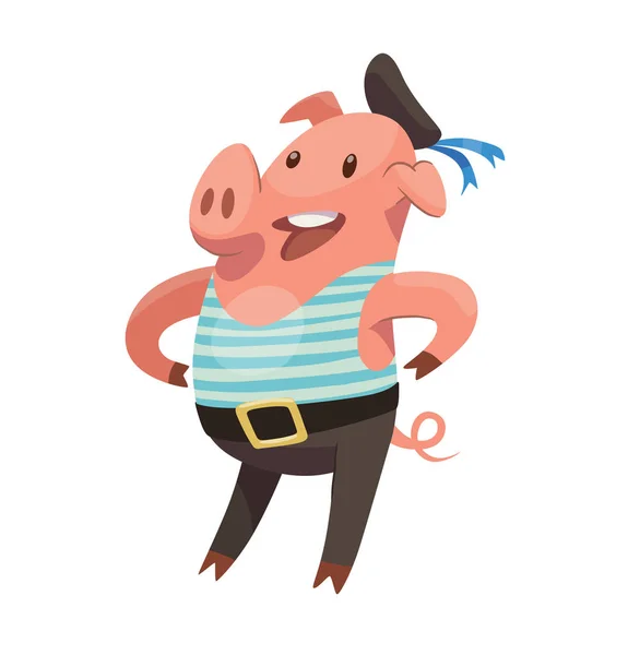 Funny pink male pig-sailor — Stock Vector