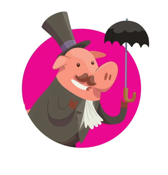 Cadre rond, drôle de cochon mâle rose-gentleman — Image vectorielle