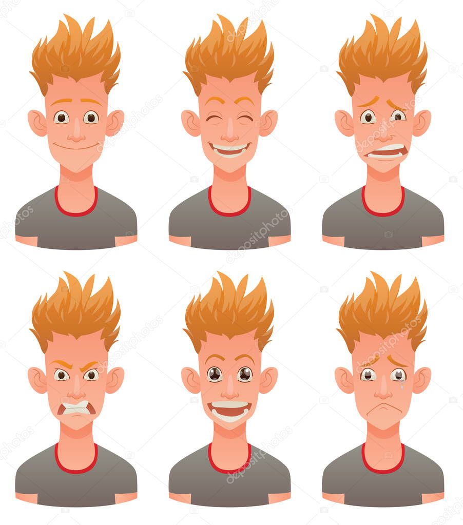 Set of teenager boy's facial emotions