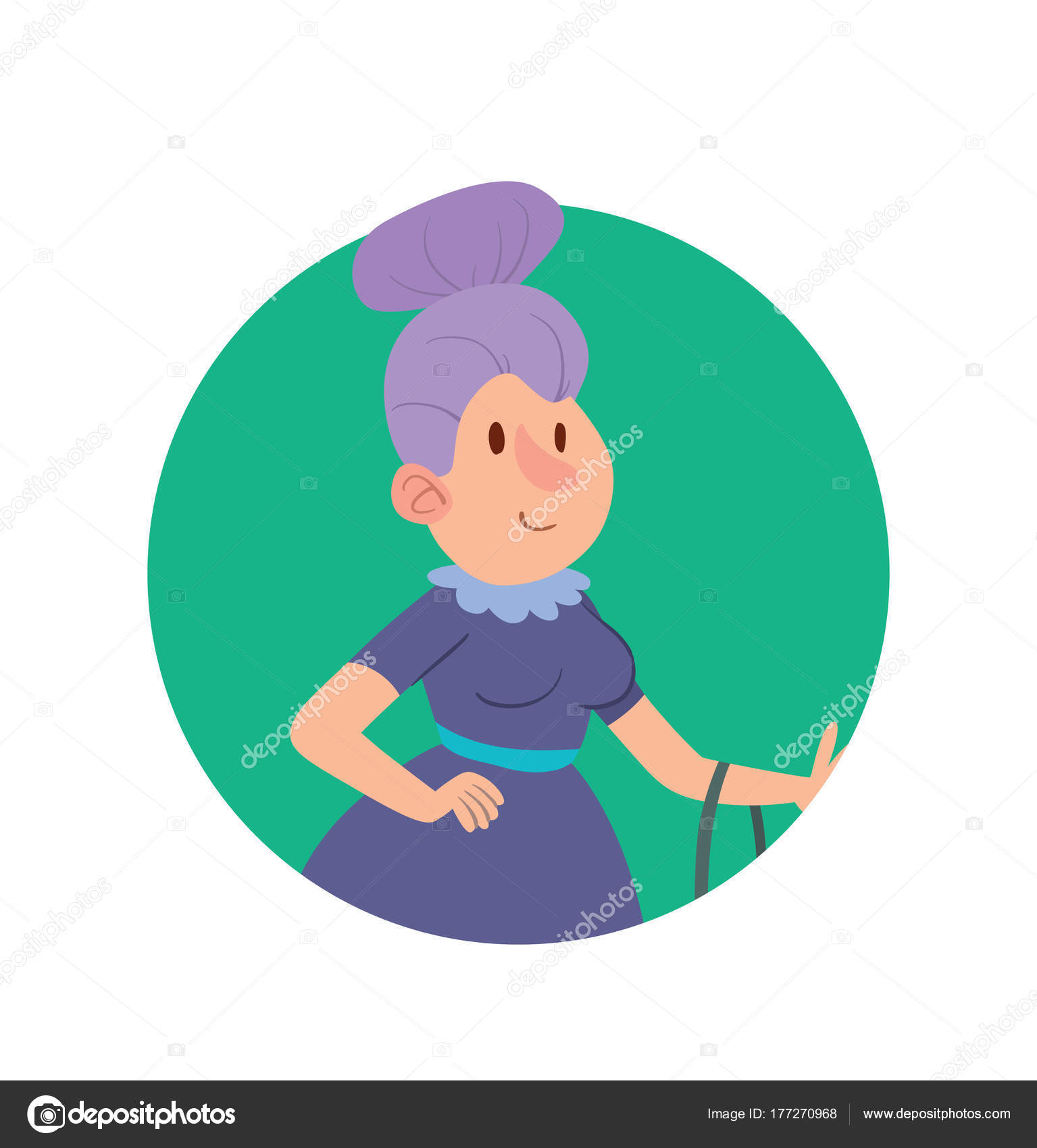 Round Frame Funny Old Woman With Purple Hair Stock Vector