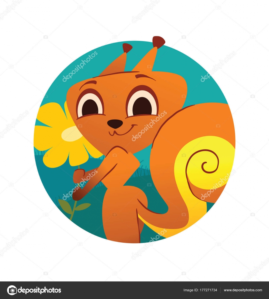 Cadre Rond Drôle écureuil Avec Une Fleur Jaune Image