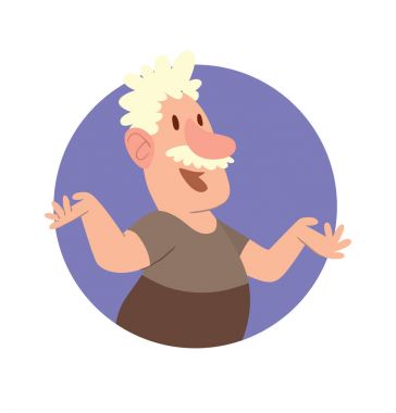 Yuvarlak kare, gri saçları ve bıyığı komik ihtiyar