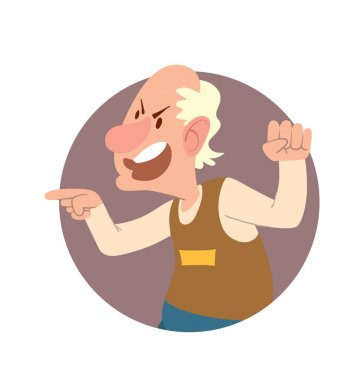 Yuvarlak kare, komik kızgın saçsız yaşlı adam