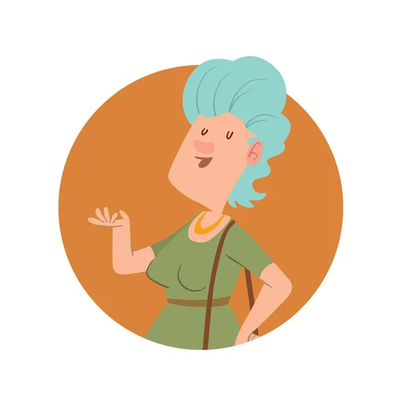 Runder Rahmen, lustige alte Frau mit hellblauen Haaren — Stockvektor