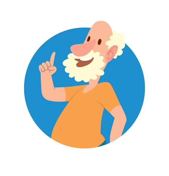 Cadre rond, vieil homme chauve drôle avec les cheveux gris bouclés — Image vectorielle