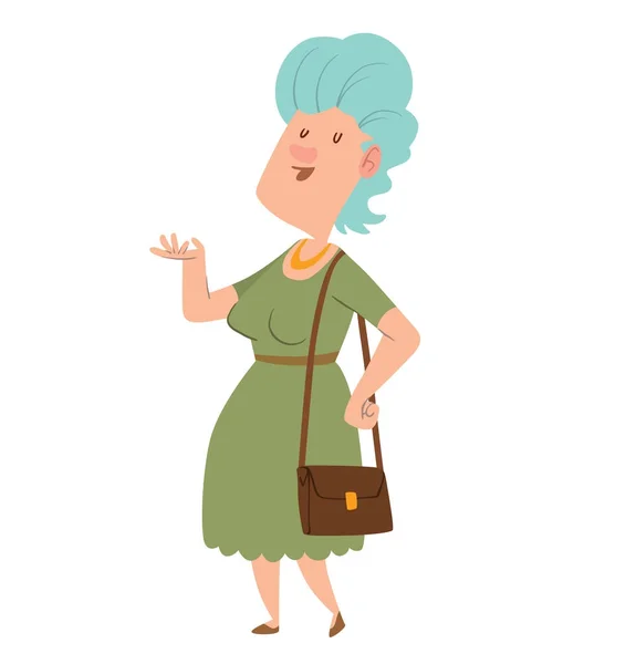 Zabawny stara kobieta z światło niebieskie włosy — Wektor stockowy