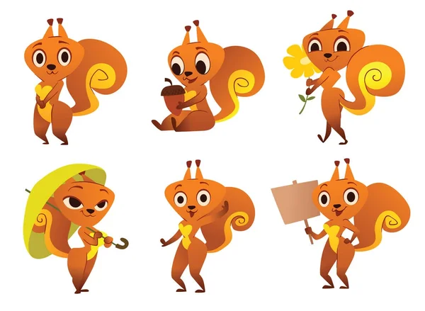 Set van grappige oranje eekhoorns — Stockvector