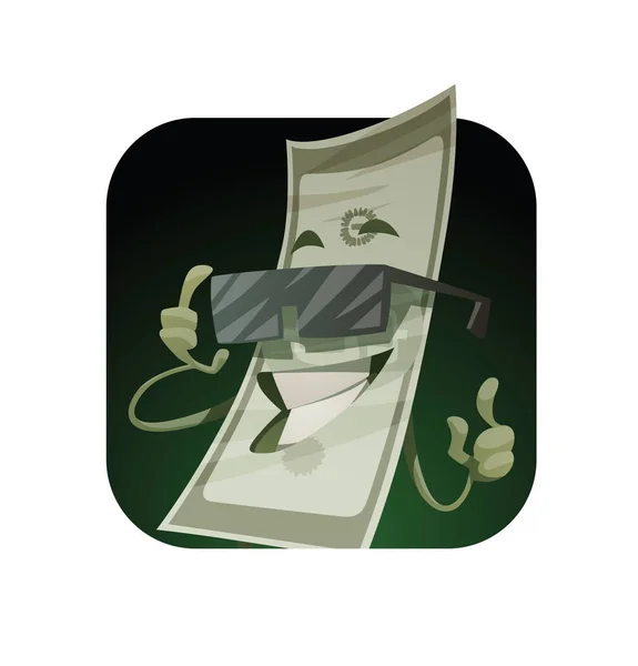 正方形のフレーム、黒サングラスで面白い緑の紙幣 — ストックベクタ