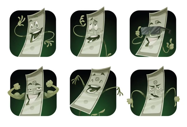 Набор квадратных рам со смешными зелеными банкнотами — стоковый вектор
