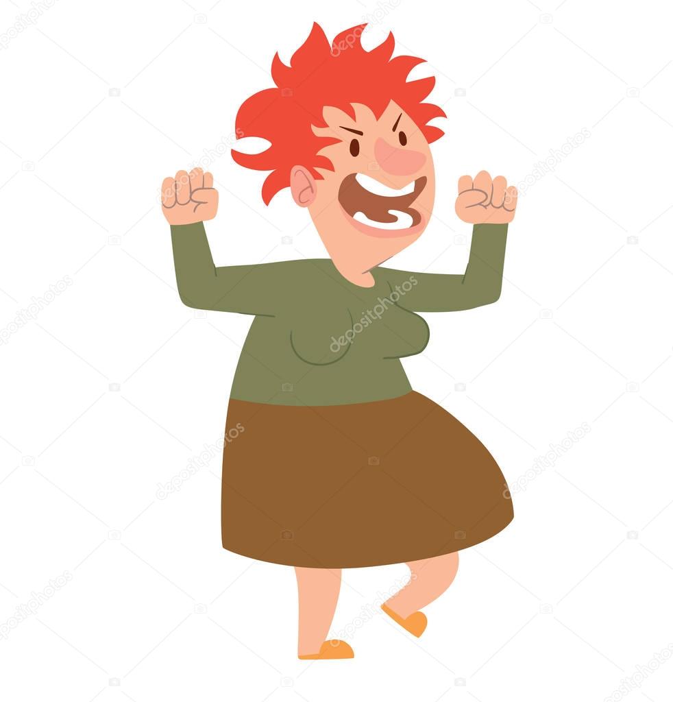 Funny angry old woman with red hair 