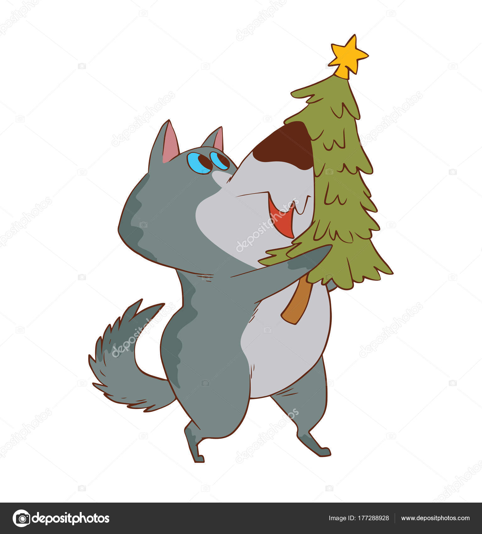 Chien Mignon De Noël Avec Un Arbre Vert Image Vectorielle