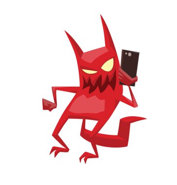 Bir akıllı telefon ile komik kırmızı şeytan