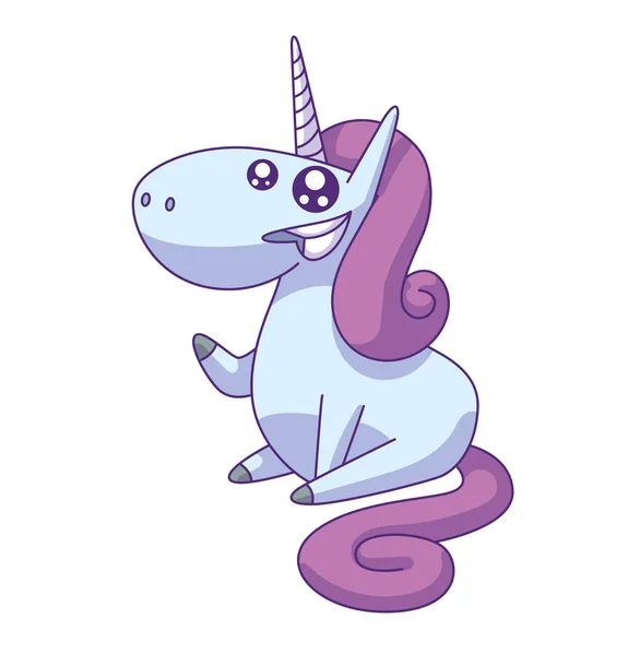 Cute happy unicorn with a lilac mane — Stock Vector