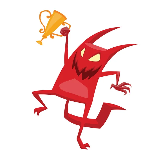 Grappige rode duivel met een gouden beker — Stockvector