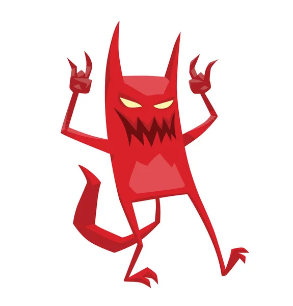 Divertido diablo rojo con las manos levantadas — Vector de stock