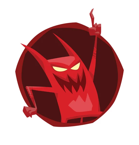 Cornice rotonda, divertente diavolo rosso mostrando il dito in su — Vettoriale Stock