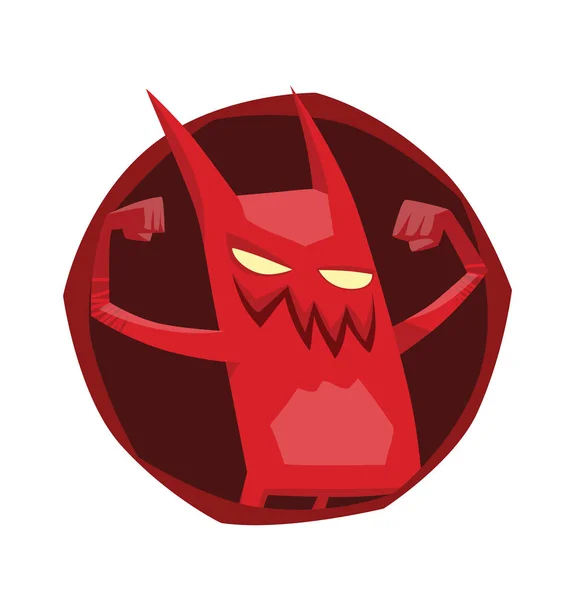 圆框, 滑稽的红色魔鬼显示他的肌肉 — 图库矢量图片