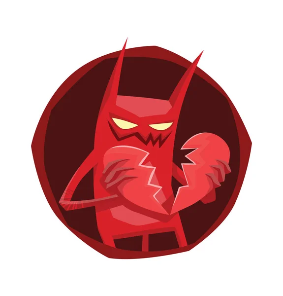 圆框, 滑稽的红色恶魔与一颗破碎的心脏 — 图库矢量图片