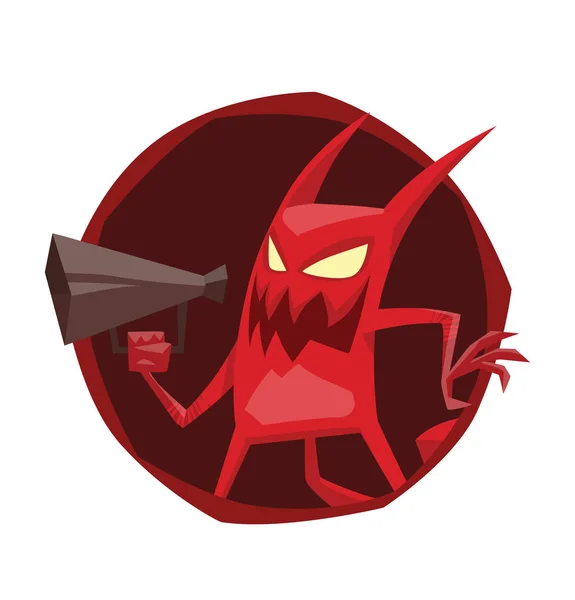 圆框, 滑稽的红色恶魔用扩音器 — 图库矢量图片