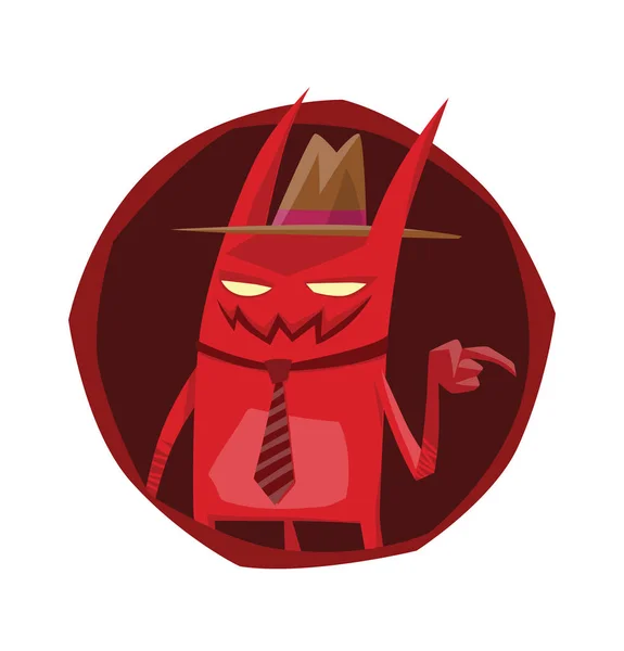 Ronde frame, grappige rode duivel met een werkmap — Stockvector