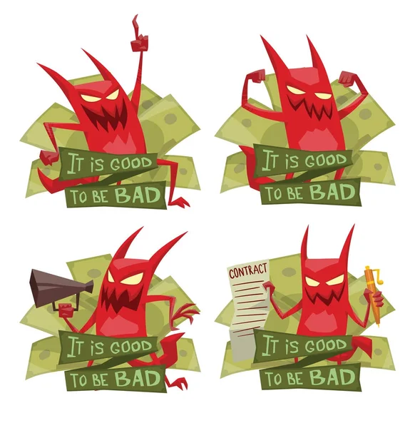 Set van vier emblemen met grappige Rode Duivels — Stockvector