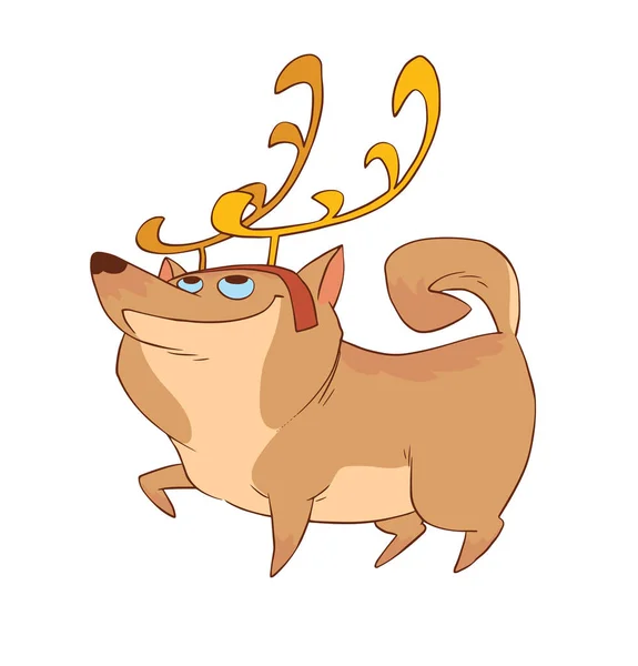Lindo perro de Navidad con cuernos de ciervo — Archivo Imágenes Vectoriales
