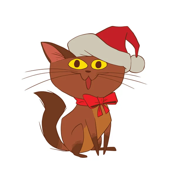 サンタさんの帽子でかわいいクリスマス猫 — ストックベクタ